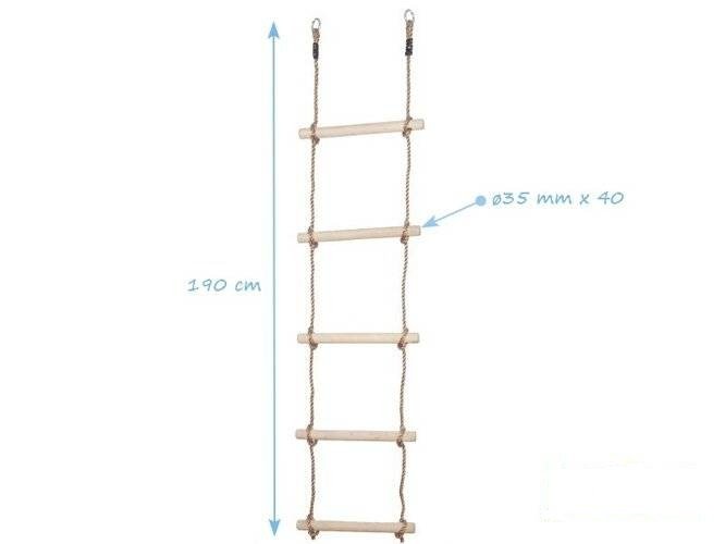 Rope ladder with 5 wooden rungs, climbing \ ladders