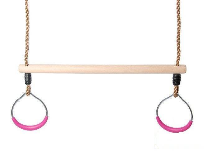 Wooden Trapeze bar with metal round rings