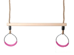 Wooden Trapeze bar with metal round rings