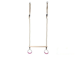 Wooden Trapeze bar with metal round rings