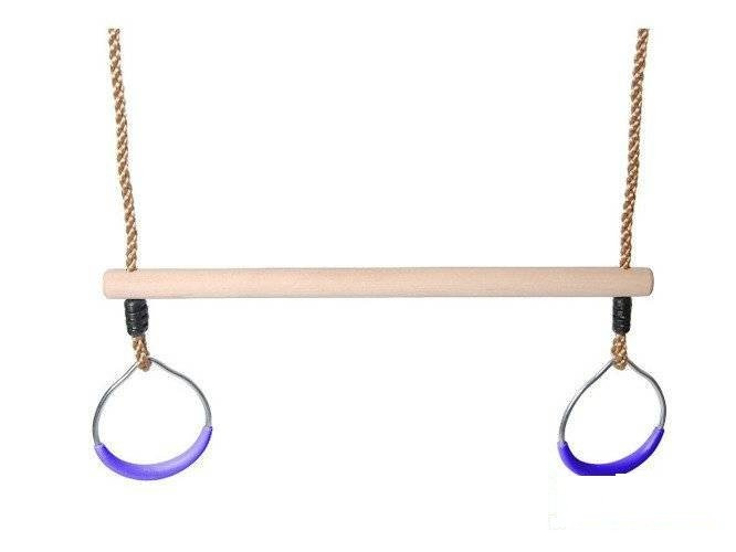 Wooden Trapeze bar with metal round rings