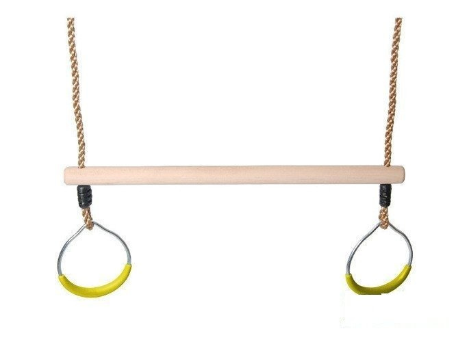 Wooden Trapeze bar with metal round rings