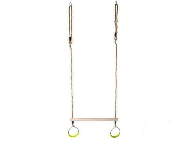 Wooden Trapeze bar with metal round rings