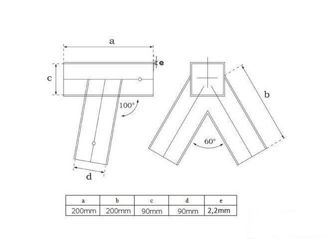 2 x Metal swing corner square 100 angle 90-90