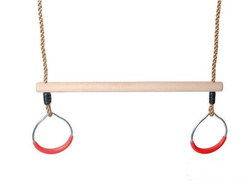 Wooden Trapeze bar with metal round rings