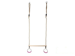 Wooden Trapeze bar with metal round rings