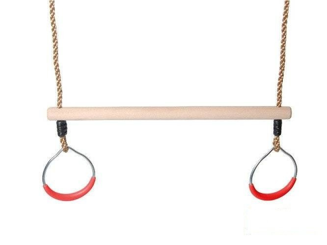 Wooden Trapeze bar with metal round rings