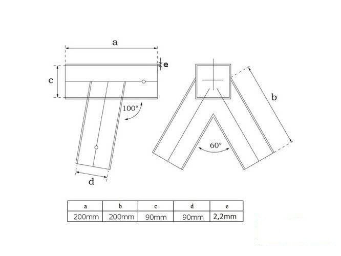 2 x Metal swing corner square 100 angle 90-90