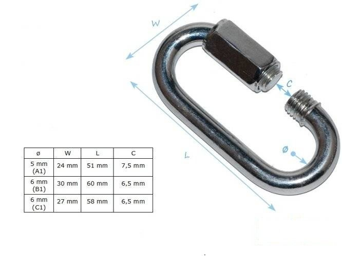 Metal carabine hook HMS 6x58x27 mm