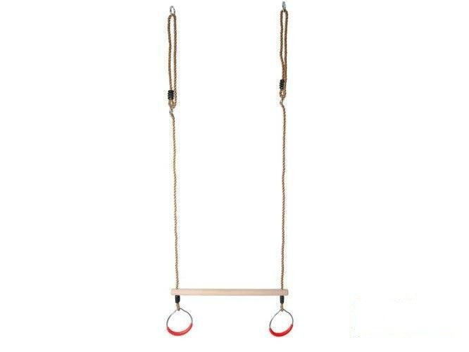 Wooden Trapeze bar with metal round rings