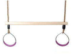 Wooden Trapeze bar with metal round rings