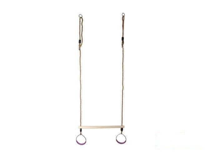 Wooden Trapeze bar with metal round rings