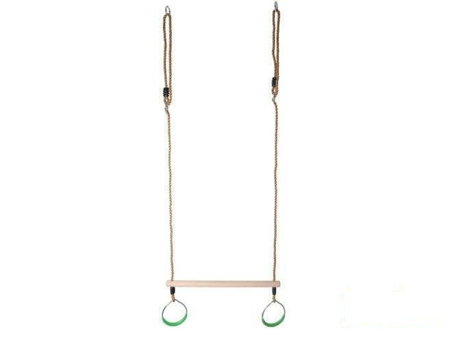 Wooden Trapeze bar with metal round rings