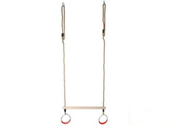 Wooden Trapeze bar with metal round rings