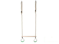 Wooden Trapeze bar with metal round rings