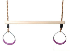 Wooden Trapeze bar with metal round rings