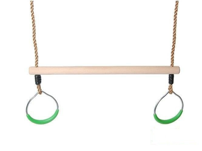 Wooden Trapeze bar with metal round rings