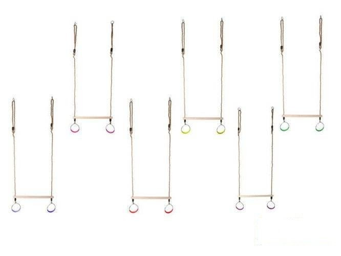 Wooden Trapeze bar with metal round rings