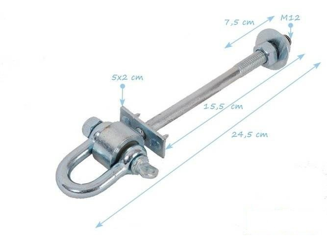 2xMetal swing hook "D" type M12 160 mm