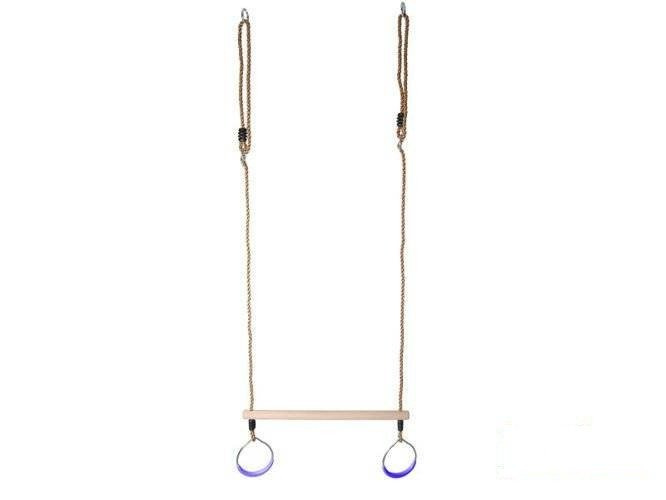 Wooden Trapeze bar with metal round rings