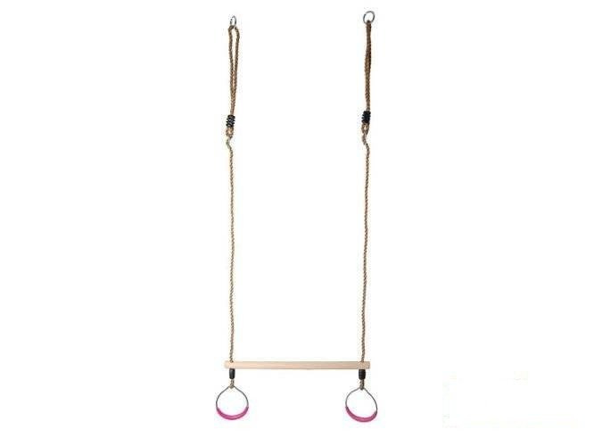 Wooden Trapeze bar with metal round rings
